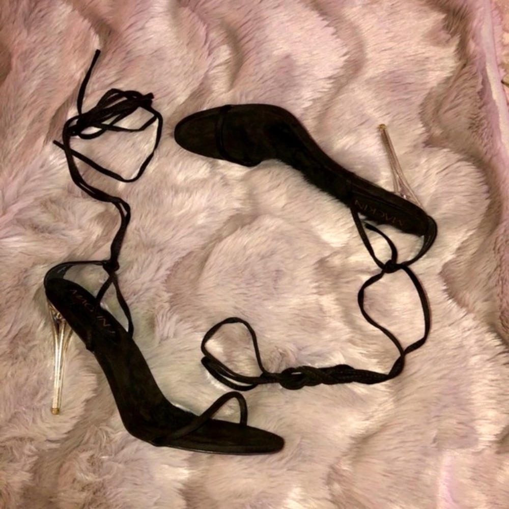 Lace up black heels (clear heel) BRAND NEW